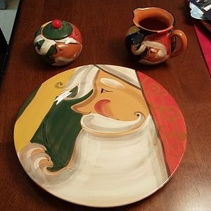 Zrike Jolly St. Nick plate, sugar bowl & creamer